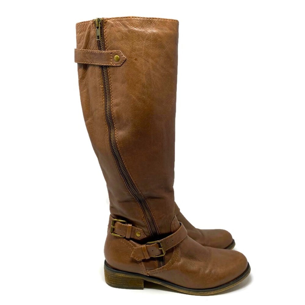 Steve Madden Synicle Brown Leather Buckled Knee High Boots